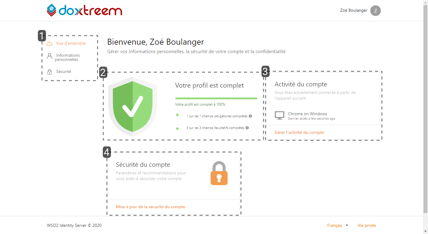 Écran de gestion de votre compte – Numen assistance